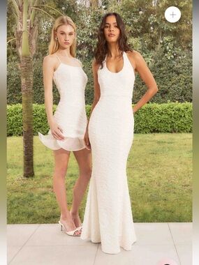 elliatt alexandra white lace halter neck maxi gown bridal dress size large NEW